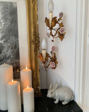 ancienne applique fleurs roses en porcelaine
