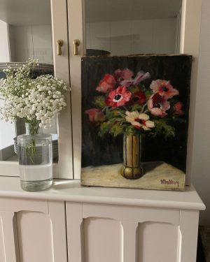 ancienne peinture fleurs toile