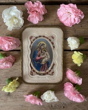 ancien cadre canivet xixeme vierge marie enfant jesus