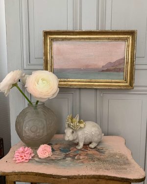 ancienne huile sur toile marine xixeme rose