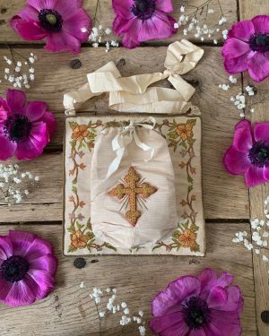 ancienne bourse du viatique xixeme broderie fil d'or