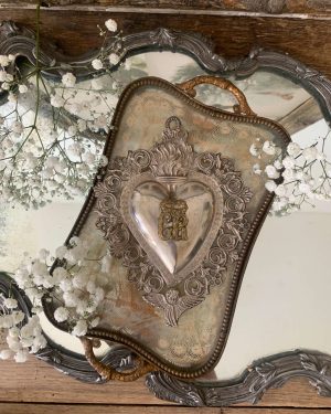 ancien coeur ex voto metal argenté vers 1900
