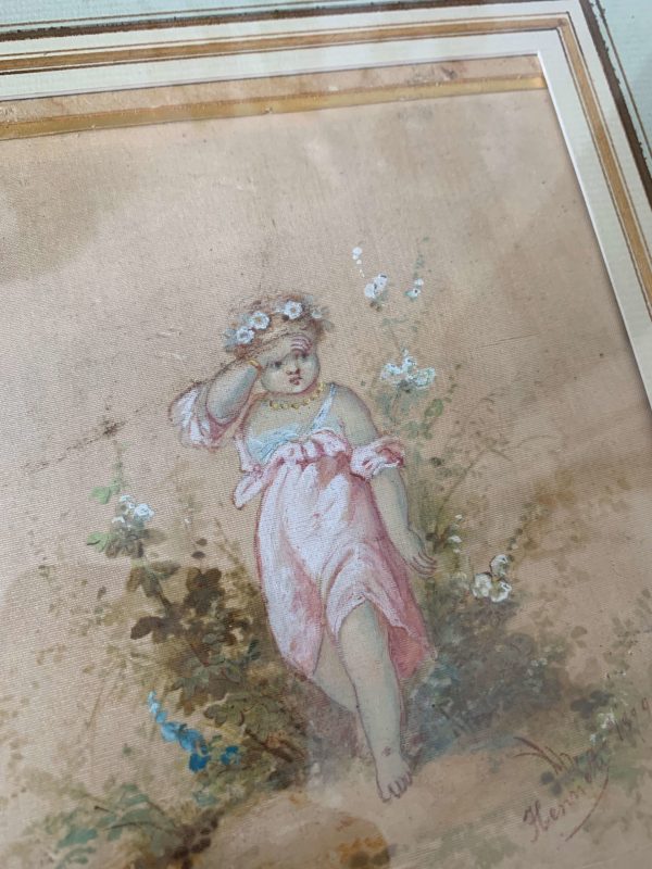 Cadre doré « jeune fille » en soie