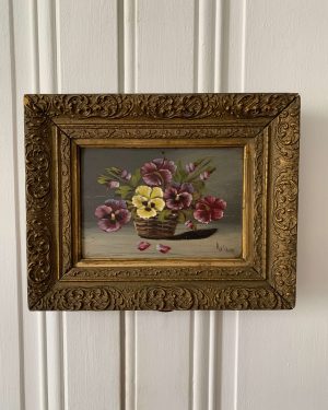 ancienne peinture à l'huile sur bois pensées vers 1900