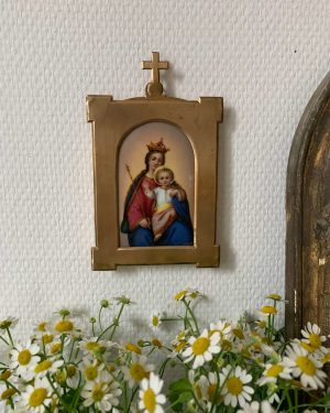 ancien autel de voyage vierge à l'enfant porcelaine xixeme