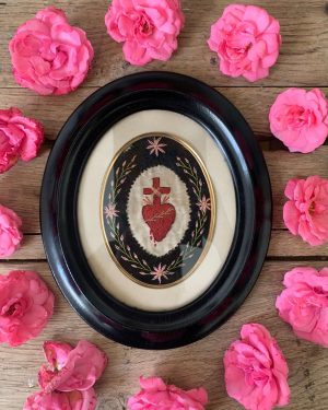 ancien ex voto brodrie coeur xixeeme siècle cadre napoléon 3