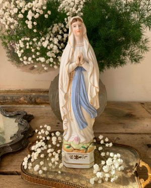 ancienne statuette notre dame de lourdes biscuit polychrome