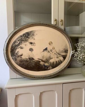 ancienne gravure art déco naudy jeunes élégantes et agneaux