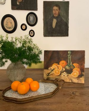 ancienne huile sur toile nature morte oranges vers 1900