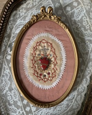 ancien cadre coeur de jésus ex voto vers 1900