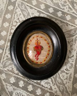 ex voto coeur de jésus broderie xixeme cadre napoléon