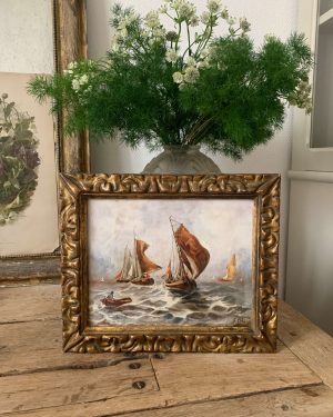 ancienne huile sur carton marine début xxème