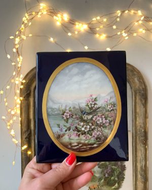 ancienne peinture sur porcelaine oiseau xixeme