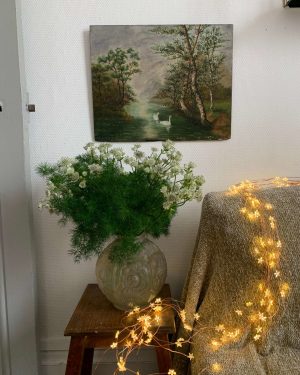 ancienne peinture à l'huile sur bois paysage cygnes