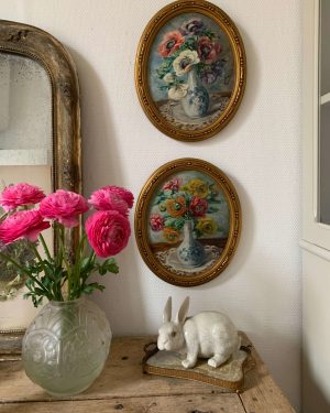 ancienne peinture de fleurs anémones début XXème