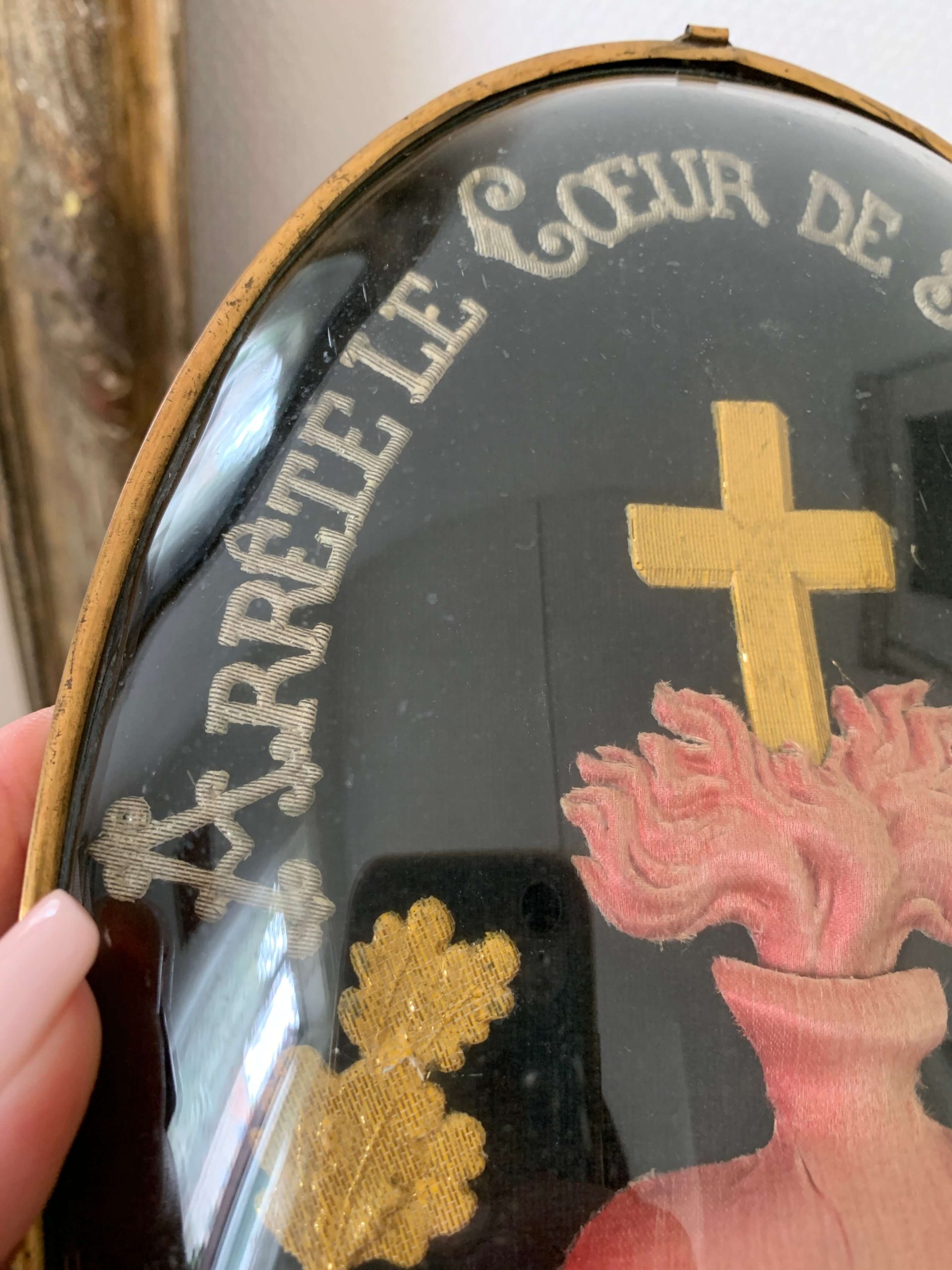 Croix Ex-Voto Mexicaine Avec Miroir – Artisanale, En Métal Embossé, 16x10 Cm, Déco Murale Porte-Bonheur