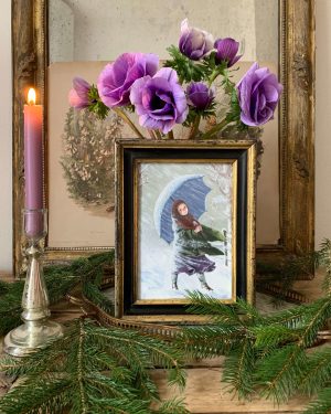 ancienne peinture fillette sous la neige xixeme