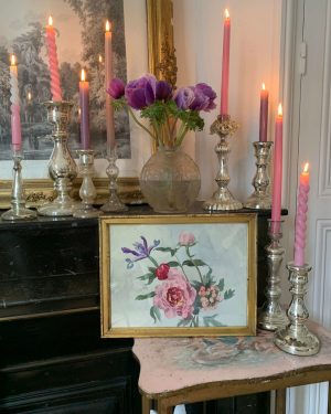 ancienne aquarelle jetée de fleurs fin xixème