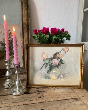 ancienne aquarelle de roses fin xixeme