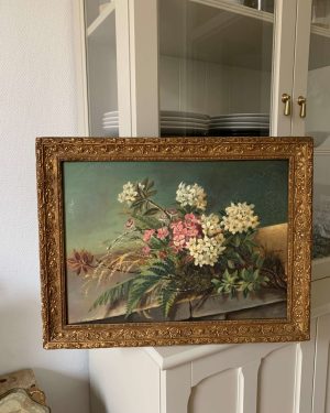 Ancienne huile sur toile fleurs jetée de fleurs vers 1900