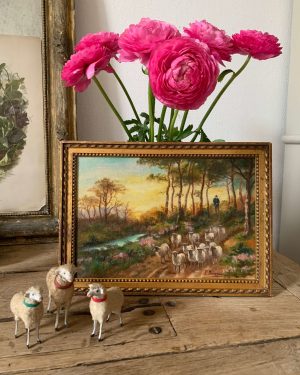 ancienne peinture à l'huile berger debut xxeme