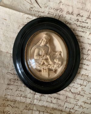ancien cadre reliquaire platre vierge jesus xixe