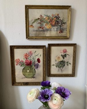 Aquarelle de fleurs fin XIXème