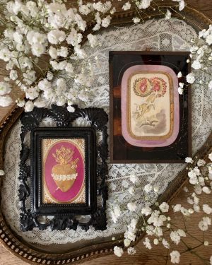 cadre ex voto coeur ancien image pieuse fin xixeme