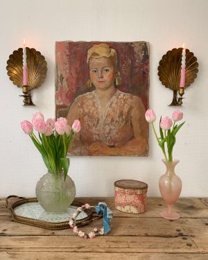 Ancienne paire de bougeoirs coquillages