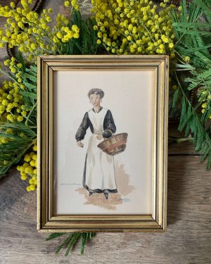 ancienne petite aquarelle de femme début xxeme