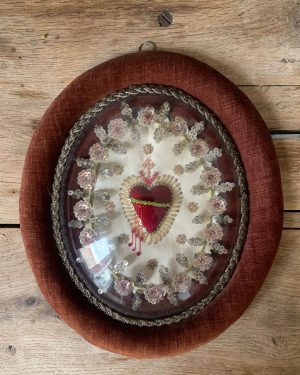 ancien ex voto coeur de marie broderie xixeme