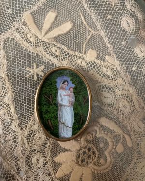 ancien fixé sous verre xixeme vierge du chene