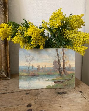 ancienne huile sur carton paysage