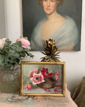ancienne aquarelle de fleurs anémones début XXème