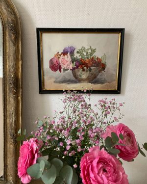 ancienne aquarelle jetée de fleurs fin xixeme