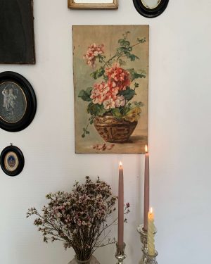 ancienne huile sur toile tableau de fleurs géraniums vers 1900
