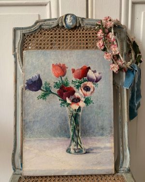 peinture ancienne anémones huile sur toile début xxeme