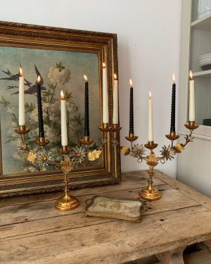 ancienne paire de chandeliers candélabres fleurs xixe