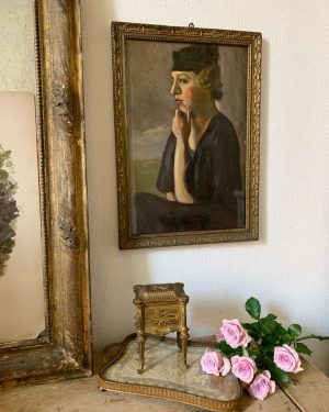 ancienne huile sur papier peinture femme art nouveau