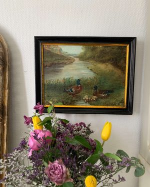 ancienne peinture à l'huile fin xixeme canards