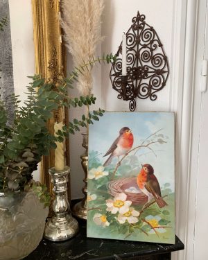 ancienne huile sur toile oiseaux xxeme