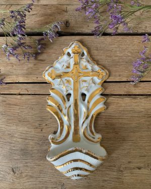 ancien benitier croix porcelaine de paris xixeme