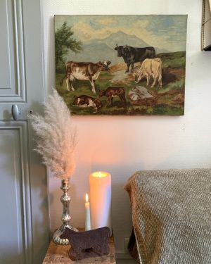 Huile sur toile « Les bovins à la montagne »
