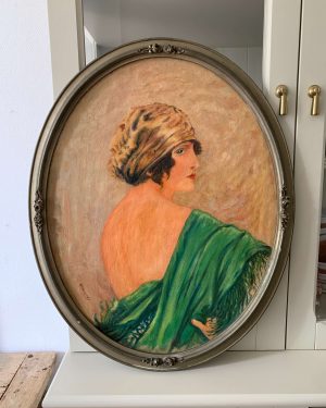 ancienne peinture portrait de femme art deco