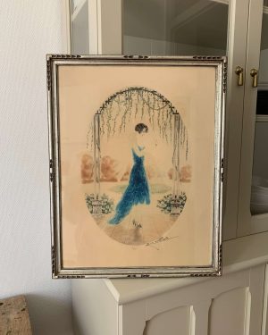 ancienne gravure art deco jeune elegante