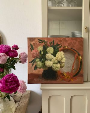 ancienne huile sur toile peinture nature morte fleurs et tambour