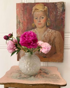 ancien vase boule art déco fleurs marguerites