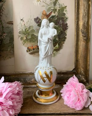 ancienne statuette vierge à l'enfant biscuit porcelaine de paris xixe