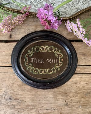 Ancienne broderie religieuse « Dieu seul »
