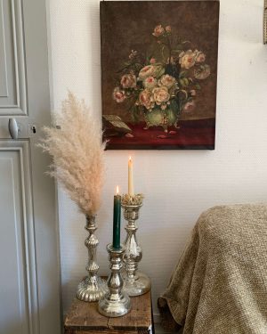 ancienne huile sur toile jetée de roses xixeme
